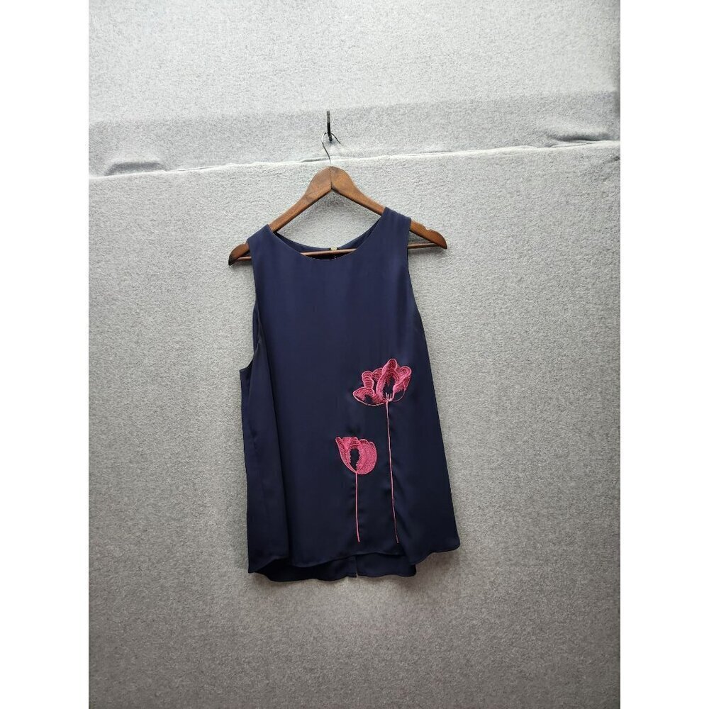 41 Hawthorn Womens Sleeveless Navy Top With Pink Floral Embroidery‎ XL